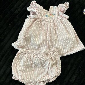 Baby Girls Pink Seersucker Dress & Bloomers Set